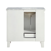 Silkroad Exclusive V0320WW36L 36" White single sink vanity, back view showing the open plumbing cut-out