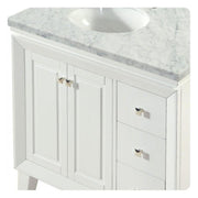 Silkroad Exclusive V0320WW36L 36" White single sink vanity, close-up of the stone top and edge profile