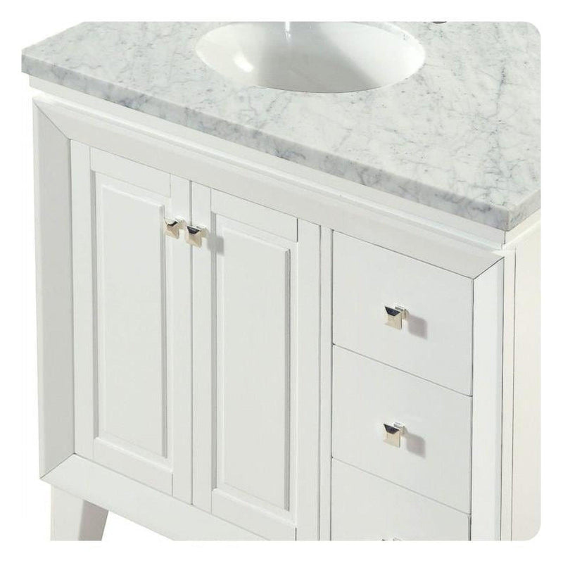 Silkroad Exclusive V0320WW36L 36" White single sink vanity, close-up of the stone top and edge profile