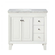 Silkroad Exclusive V0320WW36L 36" White single sink vanity, front view on white, sink on the left