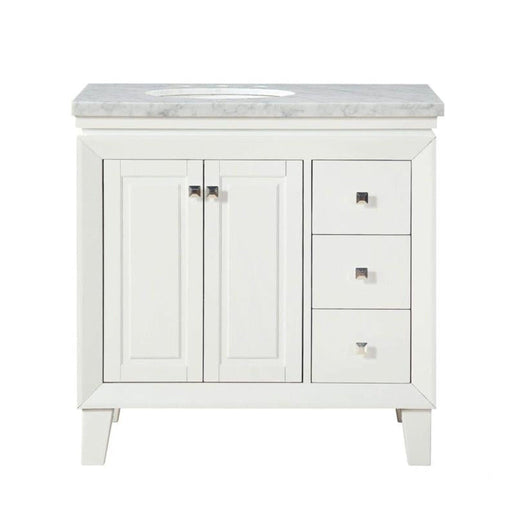 Silkroad Exclusive V0320WW36L 36" White single sink vanity, front view on white, sink on the left