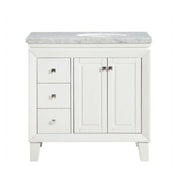 Silkroad Exclusive V0320WW36R 36" White single sink vanity, front view on white, sink on the right