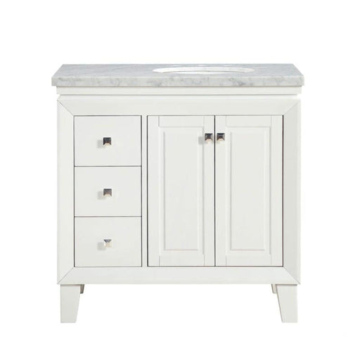 Silkroad Exclusive V0320WW36R 36" White single sink vanity, front view on white, sink on the right