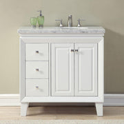Silkroad Exclusive V0320WW36R 36" White single sink vanity, front view in a bathroom