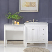 Silkroad Exclusive V0320WW67L 67" White single sink vanity, front view in a bathroom, vanity table on the left