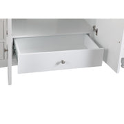 Silkroad Exclusive V0717WW58C 58" White single sink vanity, Carrara top, close-up of a drawer pulled out on its slides