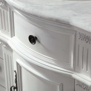 Silkroad Exclusive V0722WW48D 48" Antique White double sink vanity, close-up of the stone top and edge profile