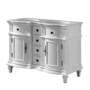 Silkroad Exclusive V0722WW48D 48" Antique White double sink vanity, low-angle front view on white