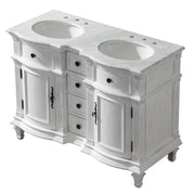 Silkroad Exclusive V0722WW48D 48" Antique White double sink vanity, three-quarter view, on white