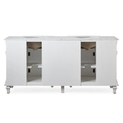 Silkroad Exclusive V0722WW72D 72" Antique White double sink vanity, back view showing the open plumbing cut-out