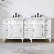 Silkroad Exclusive V0722WW72D 72" Antique White double sink vanity, front view in a bathroom