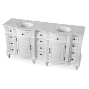 Silkroad Exclusive V0722WW72D 72" Antique White double sink vanity, three-quarter view, on white