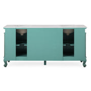 Silkroad Exclusive V8034NW72D 72" Vintage Green double vanity, back view showing the plumbing opening