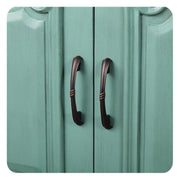 Silkroad Exclusive V8034NW72D 72" Vintage Green double vanity, close-up of the oil rubbed bronze door pulls