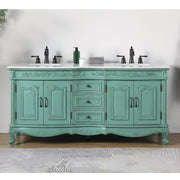Silkroad Exclusive V8034NW72D 72" Vintage Green double vanity, front view in a bathroom