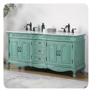 Silkroad Exclusive V8034NW72D 72" Vintage Green double vanity, angled view in a bathroom