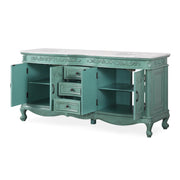 Silkroad Exclusive V8034NW72D 72" Vintage Green double vanity, doors and drawers open on white
