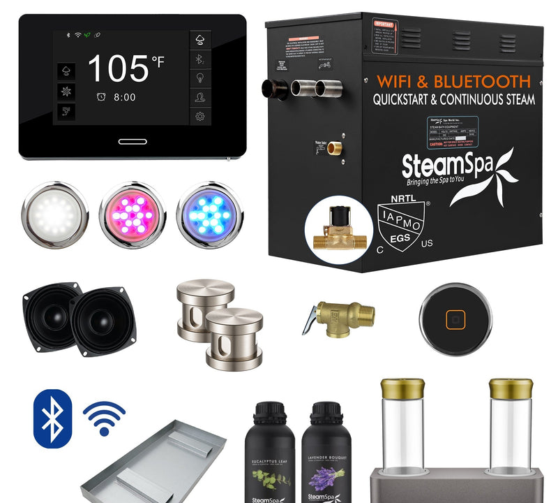 SteamSpa BKT1050BN-ADP 10.5 kW steam generator package with steamheads, controls and accessories
