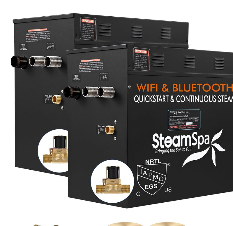 SteamSpa BKW2100GD-A 21 kW two generator units with AutoDrain valve, front three-quarter view