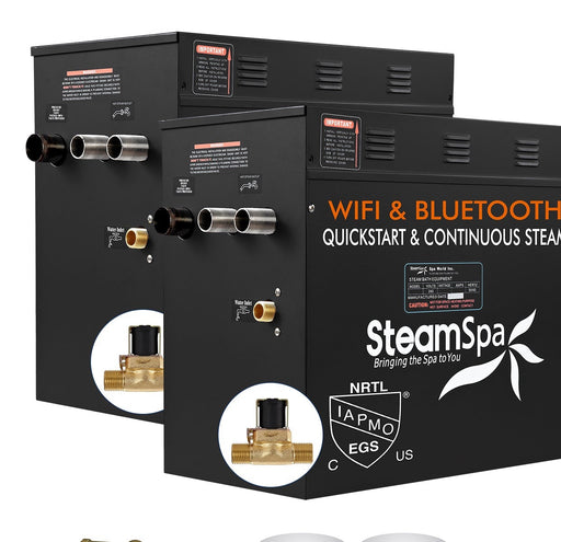 SteamSpa BKW2400CH-A 24 kW two generator units with AutoDrain valve, front three-quarter view