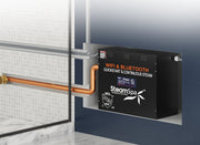 SteamSpa BKW900CH-A steam generator installed in a wall cavity outside the shower