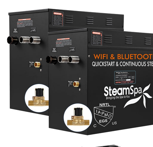 SteamSpa BKWS2400MK-A 24 kW two generator units with AutoDrain valve, front three-quarter view