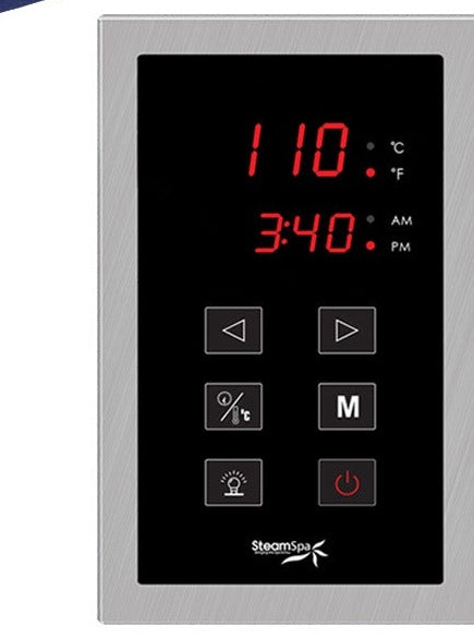 SteamSpa OAT1050BN touch control panel with time and temperature display