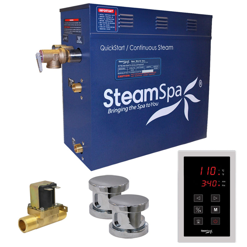 SteamSpa OAT1050CH-A 10.5 kW steam generator package with two polished chrome steamheads, controller and accessories