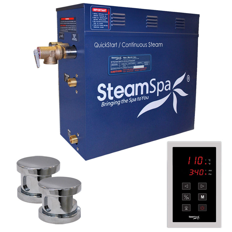SteamSpa OAT1050CH 10.5 kW steam generator package with two polished chrome steamheads, controller and accessories