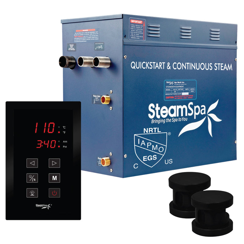 SteamSpa OAT1050MK 10.5 kW steam generator package with two matte black steamheads, controller and accessories