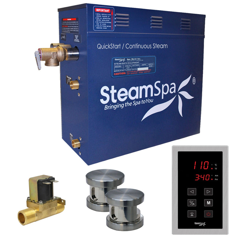 SteamSpa OAT1200BN-A 12 kW steam generator package with two brushed nickel steamheads, controller and accessories