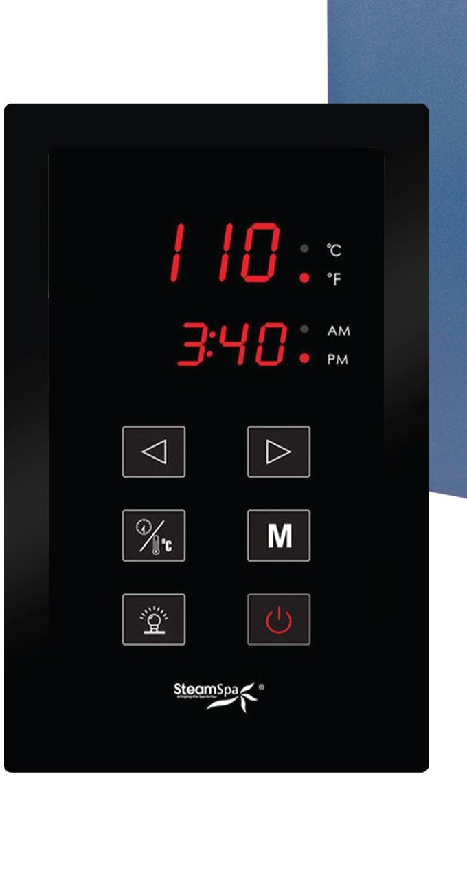 SteamSpa OAT1200MK touch control panel with time and temperature display