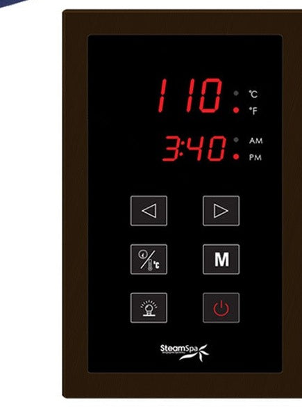 SteamSpa OAT1200OB-A touch control panel with time and temperature display