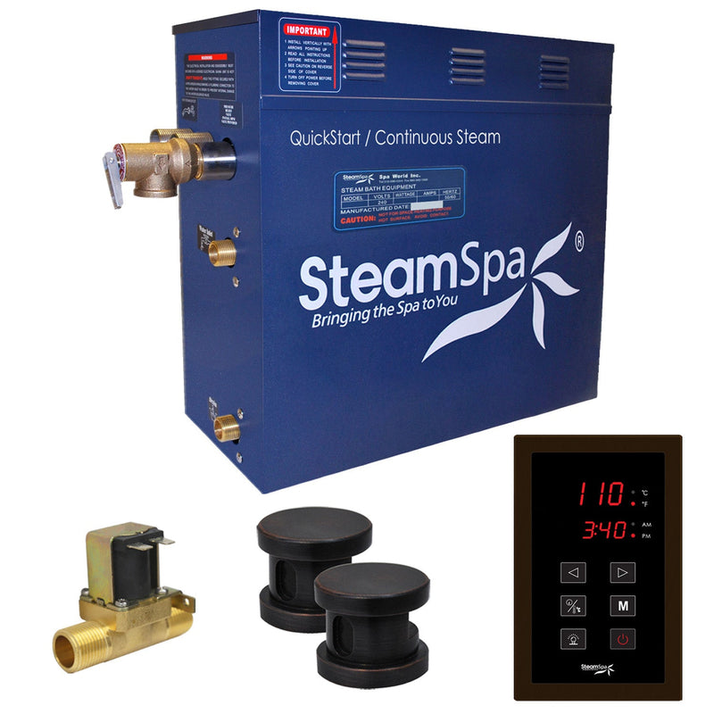 SteamSpa OAT1200OB-A 12 kW steam generator package with two oil rubbed bronze steamheads, controller and accessories