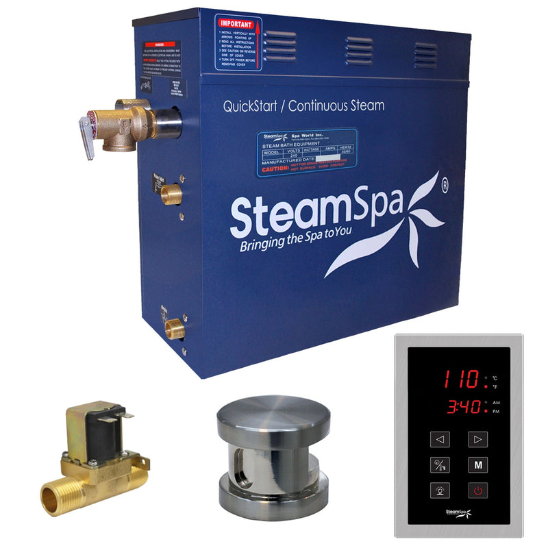 SteamSpa OAT450BN-A 4.5 kW steam generator package with one brushed nickel steamhead, controller and accessories
