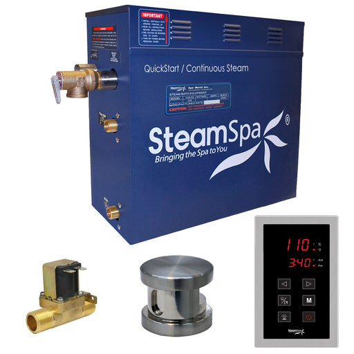 SteamSpa OAT450BN-A 4.5 kW steam generator package with one brushed nickel steamhead, controller and accessories
