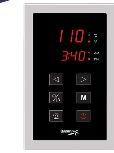 SteamSpa OAT750CH touch control panel with time and temperature display