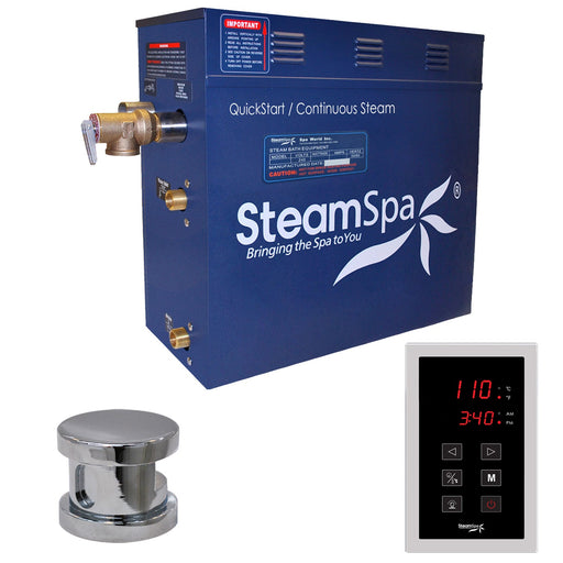 SteamSpa OAT750CH 7.5 kW steam generator package with one polished chrome steamhead, controller and accessories