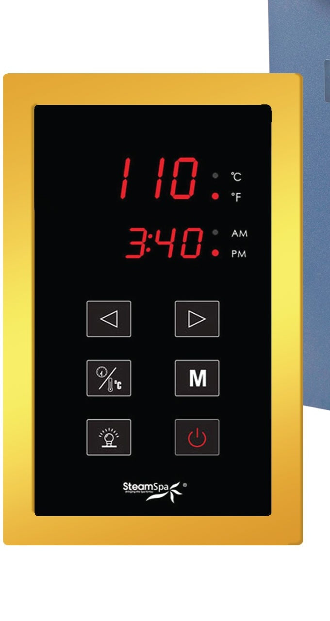 SteamSpa OAT750GD-A touch control panel with time and temperature display