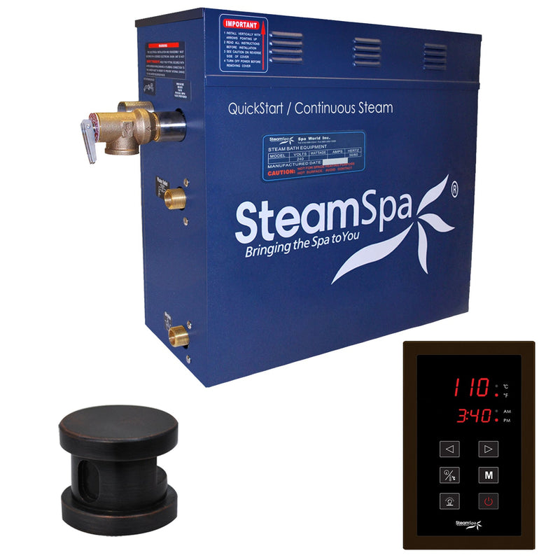 SteamSpa OAT750OB 7.5 kW steam generator package with one oil rubbed bronze steamhead, controller and accessories