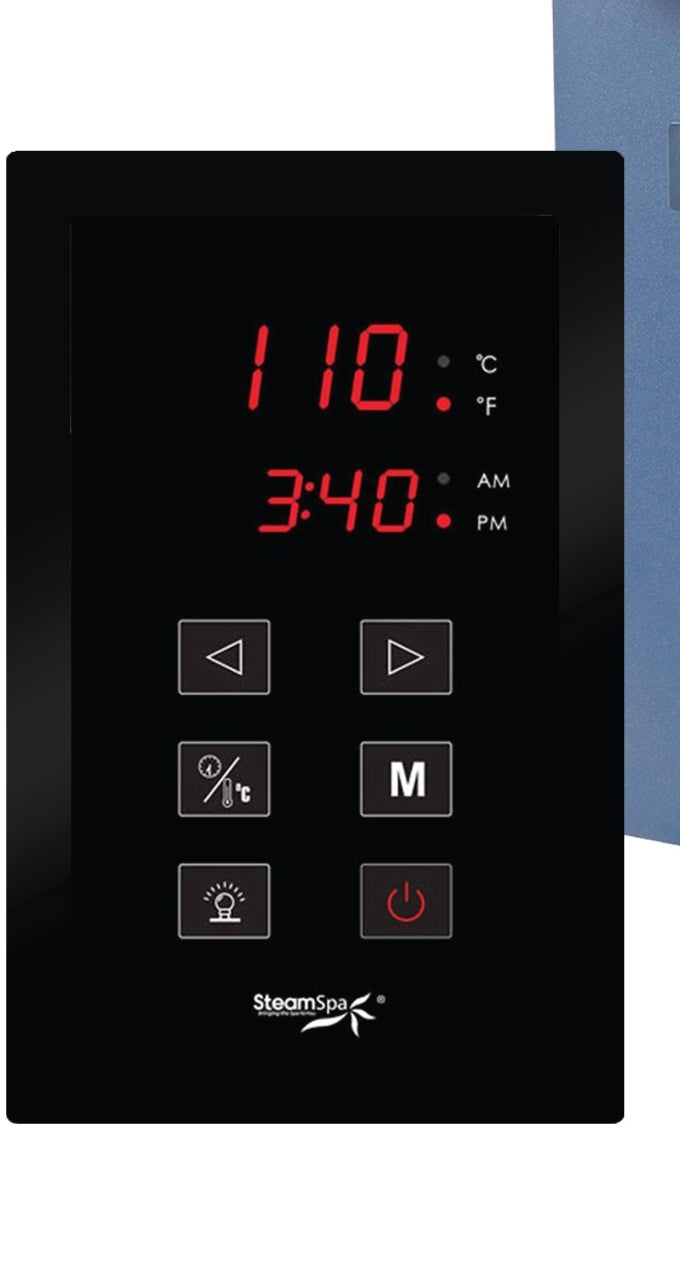 SteamSpa OAT900MK touch control panel with time and temperature display