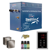 SteamSpa OATS1050BN 10.5 kW steam generator package with two brushed nickel square steamheads, controller and accessories