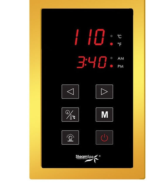 SteamSpa OATS1050GD-A touch control panel with time and temperature display