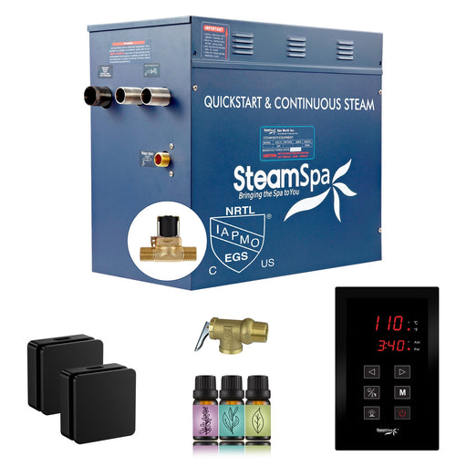 SteamSpa OATS1050MB-A 10.5 kW steam generator package with two matte black square steamheads, controller and accessories