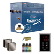 SteamSpa OATS1200BN-A 12 kW steam generator package with two brushed nickel square steamheads, controller and accessories