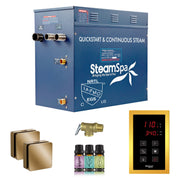 SteamSpa OATS1200GD 12 kW steam generator package with two gold square steamheads, controller and accessories