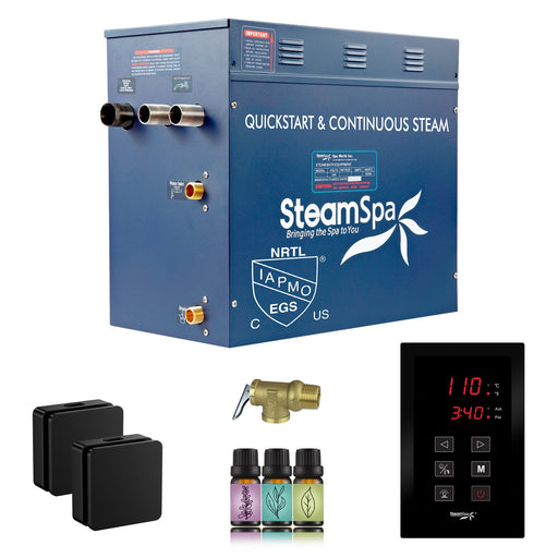 SteamSpa OATS1200MB 12 kW steam generator package with two matte black square steamheads, controller and accessories