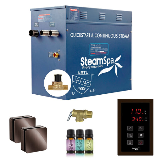SteamSpa OATS1200OB-A 12 kW steam generator package with two oil rubbed bronze square steamheads, controller and accessories
