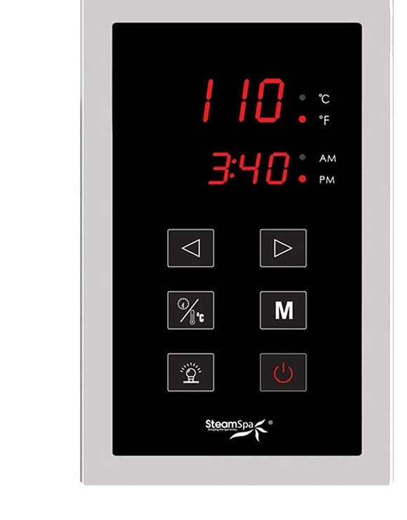 SteamSpa OATS600CH-A touch control panel with time and temperature display
