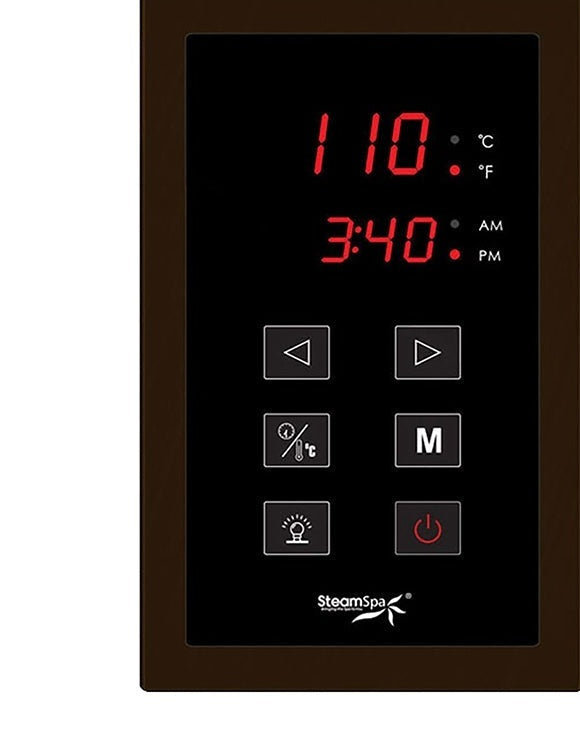 SteamSpa OATS600OB touch control panel with time and temperature display